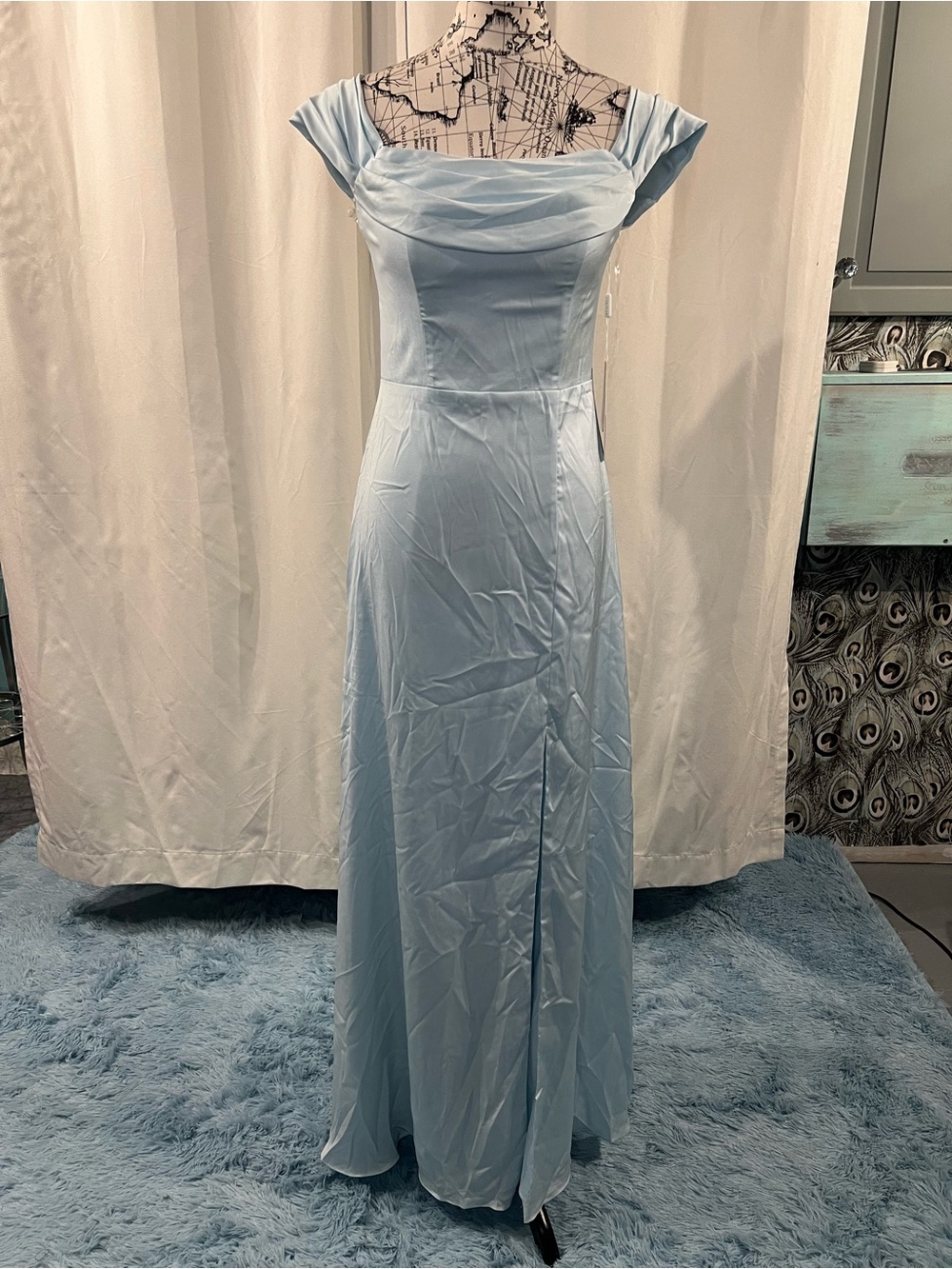 Stacees Off-Shoulder Light Blue Bridesmaid Formal Gown